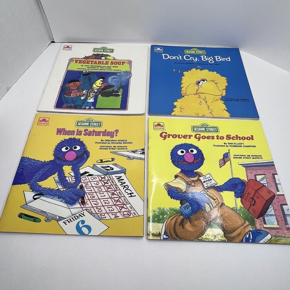 Lot of 4 Sesame Street Books by Golden Press Vintage 80's. Very Good Cond.